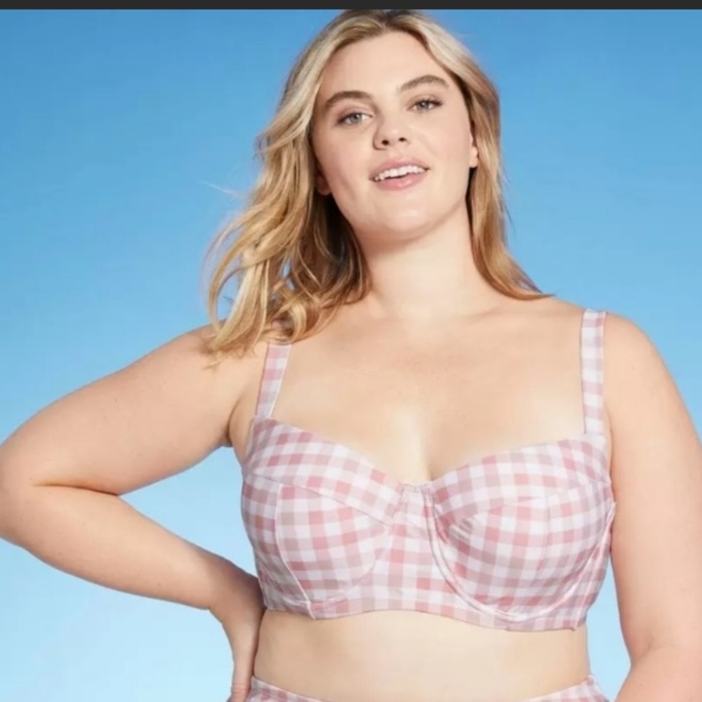 Kona Sol Women's Plus Size Underwire Plaid Swim Top - Size 26W
